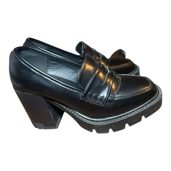 Madden Girl size 7 platform blocked heeled black penny loafer. 3.75 heel. Vegan - Picture 3 of 8
